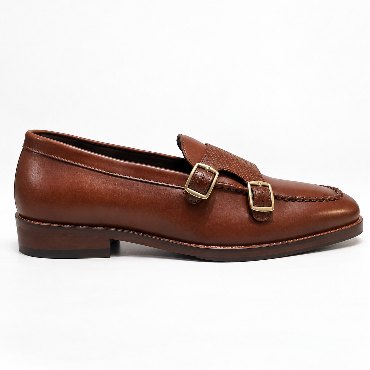 PLATED DOUBLE MONK SLIP-ONS-TAN