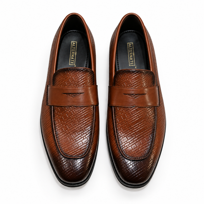 PLATED SLIP-ONS WITH PENNY STRAP-TAN