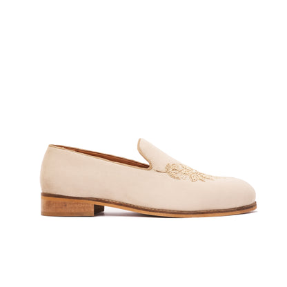 BEIGE VELVET FLOWER EMBROIDERY