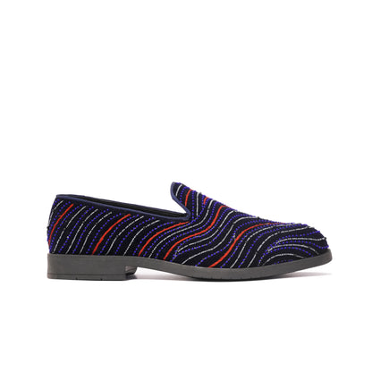 MIDNIGHT WAVE EMBROIDERY SLIP-ONS- BLUE