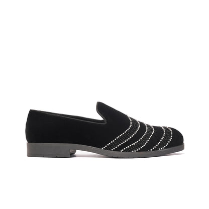 BLACK VELVET SLIP-ONS WITH FLOWY EMBROIDERY