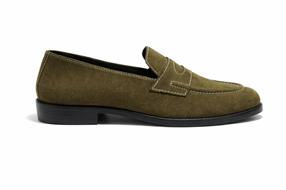 Suede Slip-Ons with Contrast Stitching - OLIVE