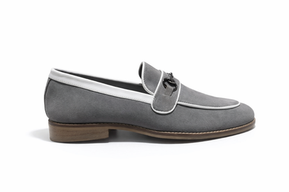 SUEDE SLIP-ONS WITH PIPING DETAIL-GREY