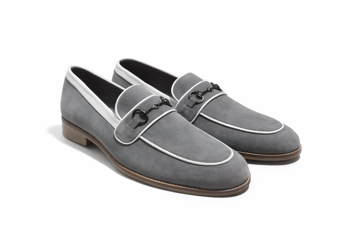 SUEDE SLIP-ONS WITH PIPING DETAIL-GREY