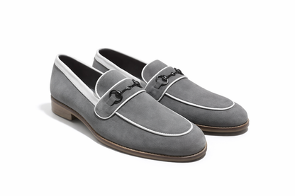 SUEDE SLIP-ONS WITH PIPING DETAIL-GREY