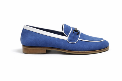 SUEDE SLIP-ONS WITH PIPING DETAIL - BLUE