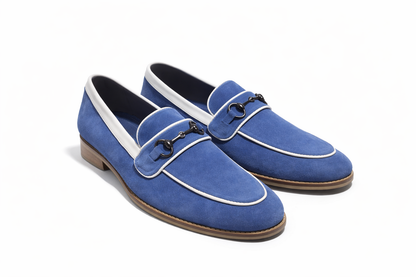 SUEDE SLIP-ONS WITH PIPING DETAIL - BLUE