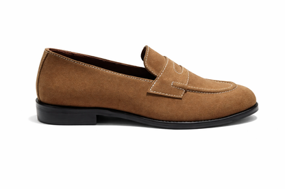 Suede Slip-Ons with Contrast Stitching - TAN