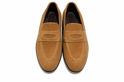Suede Slip-Ons with Contrast Stitching - TAN