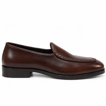 BROWN ETHNIC LOAFERS WITH GOLDEN RIVETS