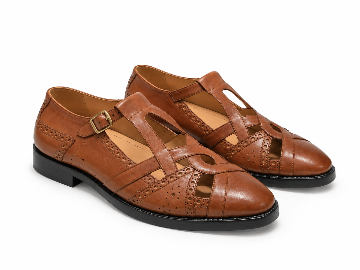 ETHNIC FISHERMAN SANDALS- TAN
