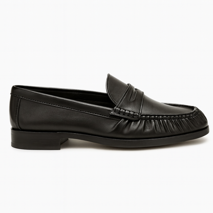 UNLINED WOVEN FAUX LEATHER PENNY LOAFERS- BLACK