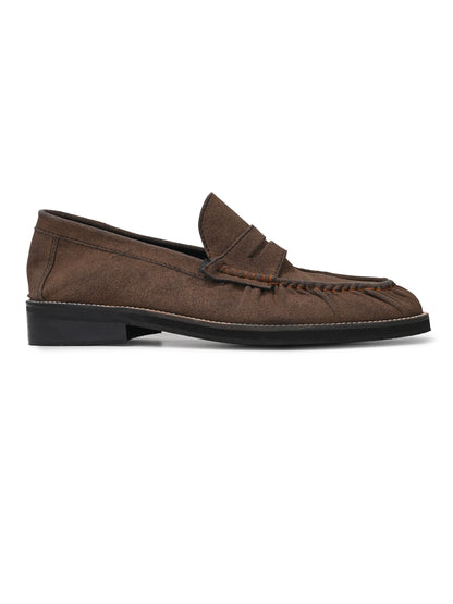 UNLINED WOVEN BROWN PENNY LOAFERS-BROWN