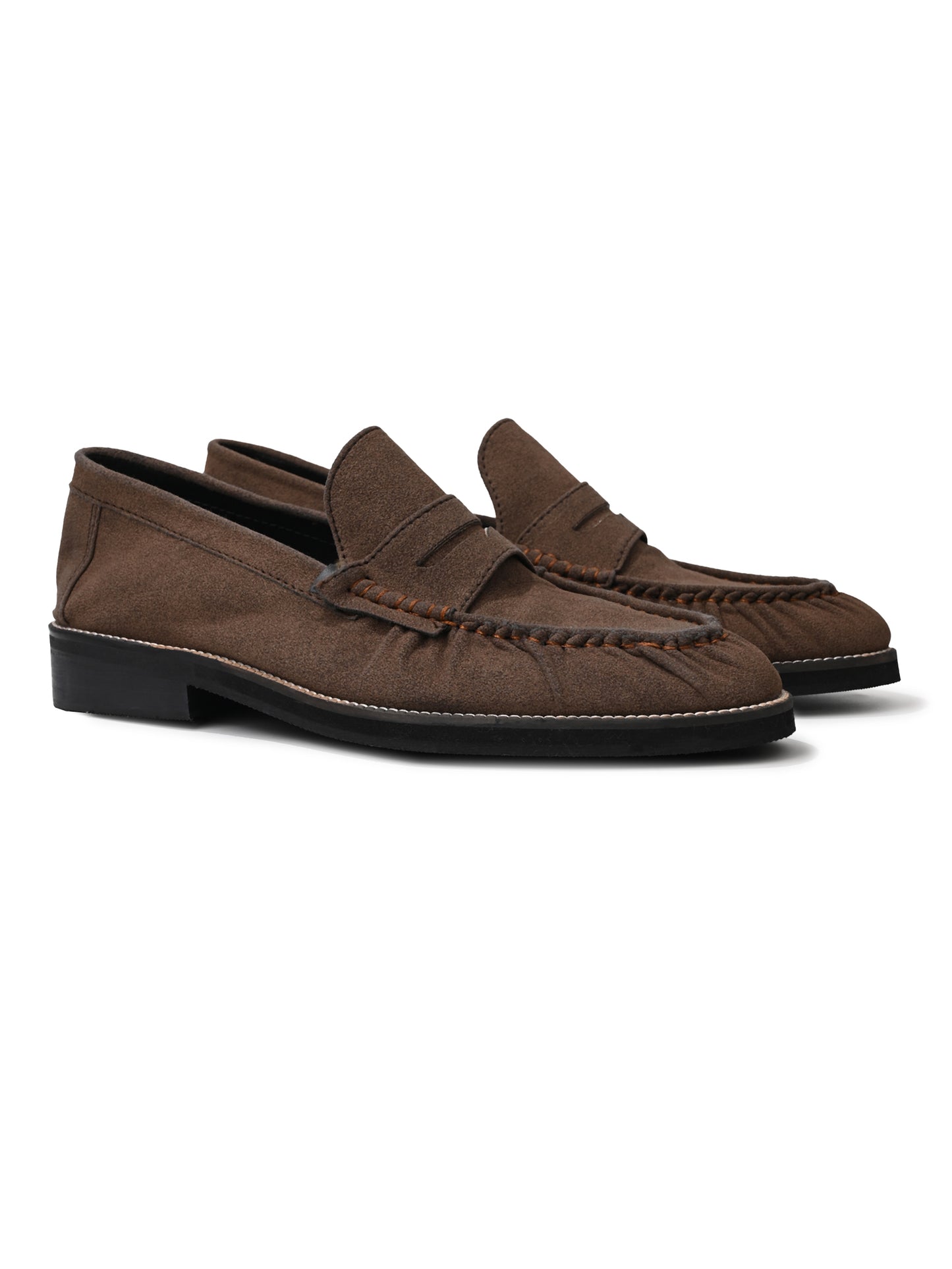 UNLINED WOVEN BROWN PENNY LOAFERS-BROWN