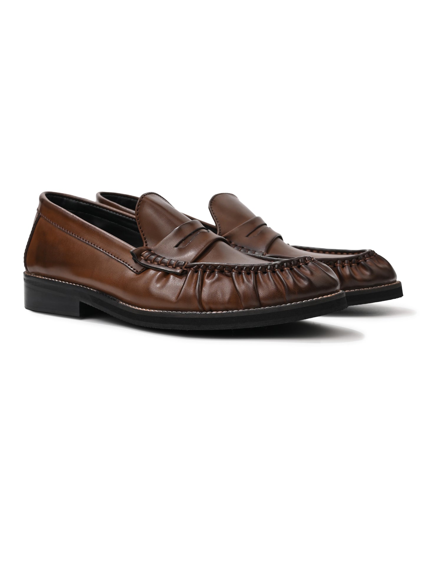 UNLINED WOVEN PENNY LOAFERS-DARK TAN