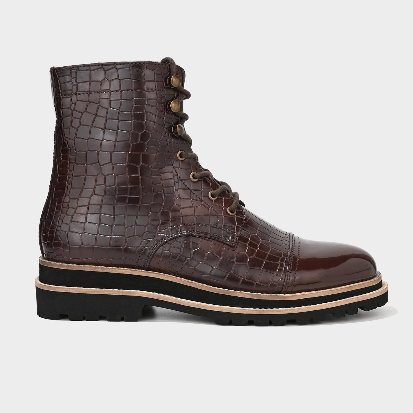 CROCO BOOTS WITH TOE CAP- CHERRY