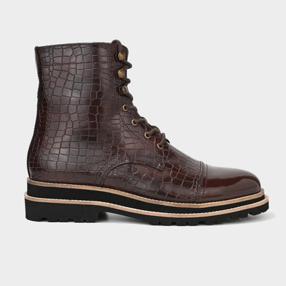 CROCO BOOTS WITH TOE CAP- CHERRY