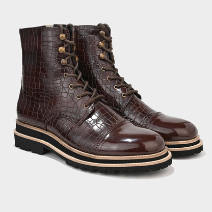CROCO BOOTS WITH TOE CAP- CHERRY