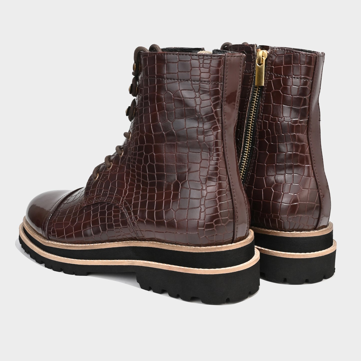 CROCO BOOTS WITH TOE CAP- CHERRY