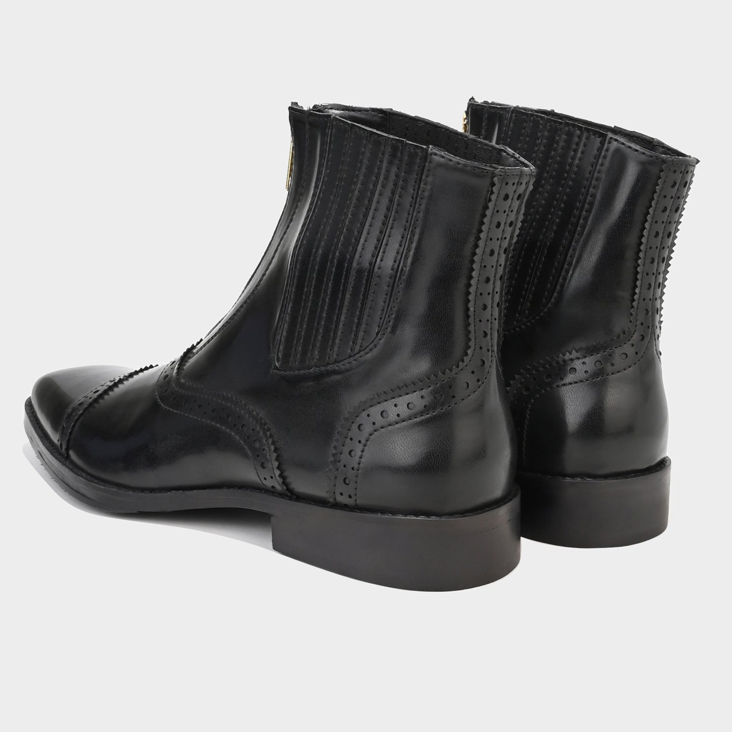 ZIPPER BOOTS WITH BROGUE DETAIL - BLACK