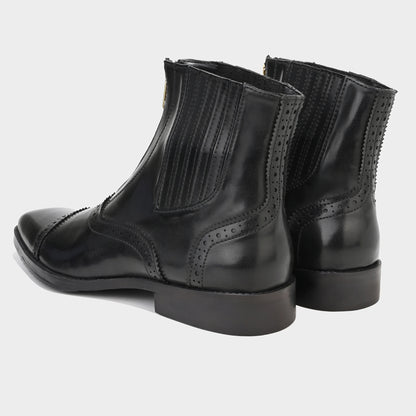ZIPPER BOOTS WITH BROGUE DETAIL - BLACK