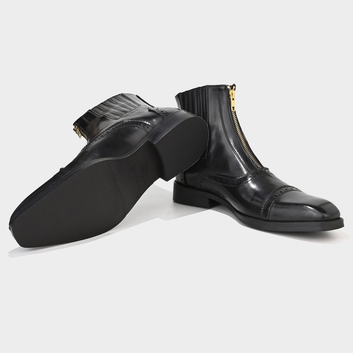 ZIPPER BOOTS WITH BROGUE DETAIL - BLACK