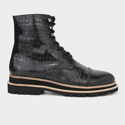 CROCO BOOTS WITH TOE CAP- BLACK