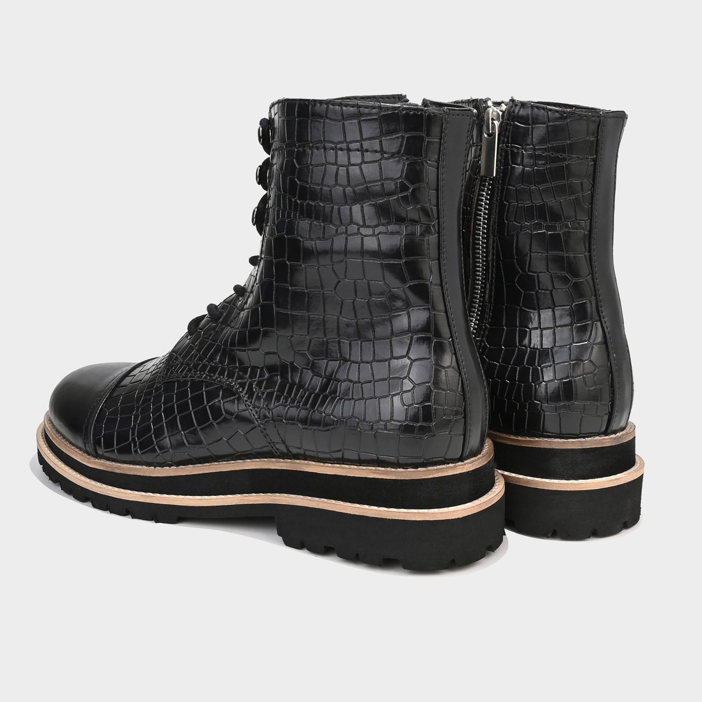 CROCO BOOTS WITH TOE CAP- BLACK
