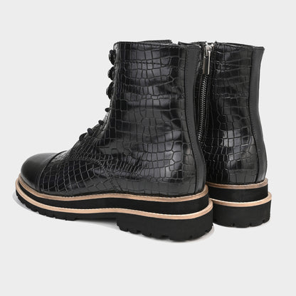 CROCO BOOTS WITH TOE CAP- BLACK