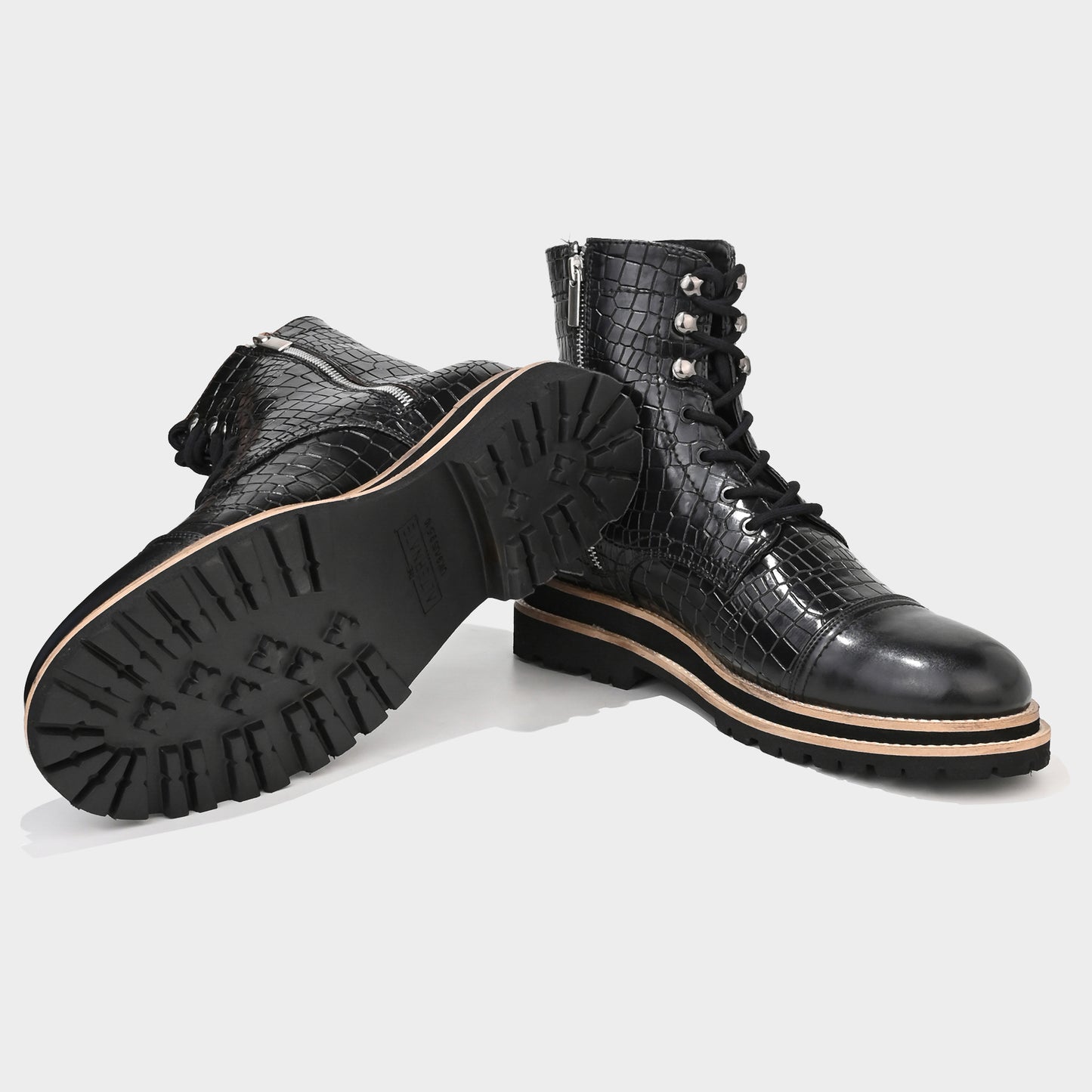 CROCO BOOTS WITH TOE CAP- BLACK