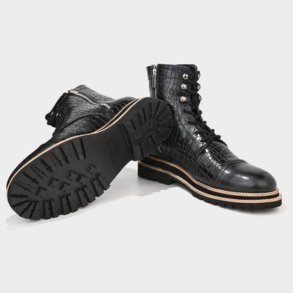 CROCO BOOTS WITH TOE CAP- BLACK