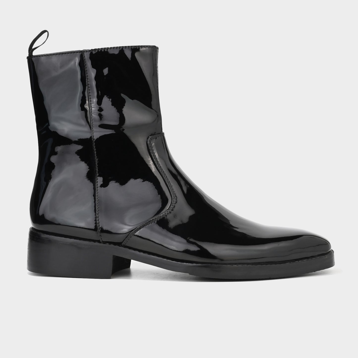 MIDNIGHT PATENT ANKLE BOOTS