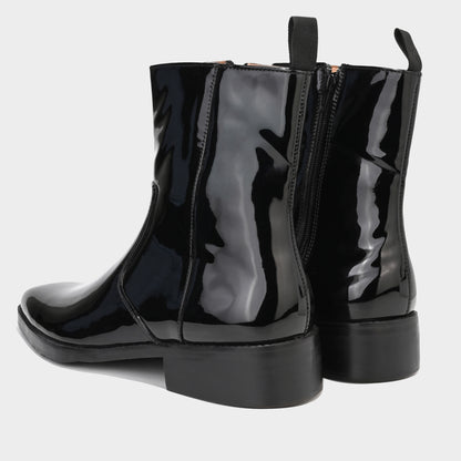 MIDNIGHT PATENT ANKLE BOOTS