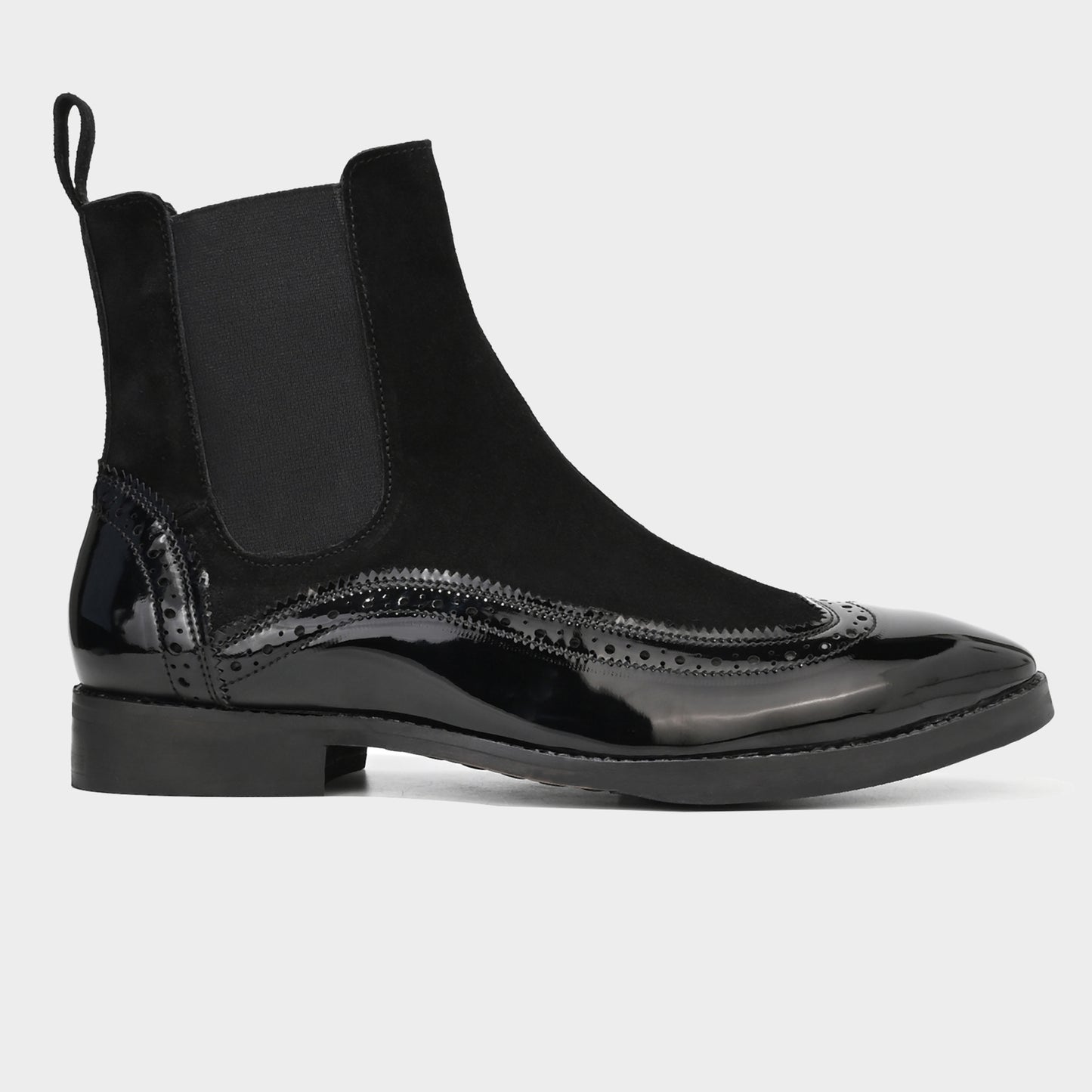 PATENT BOOTS WITH BROGUE DETAIL - BLACK