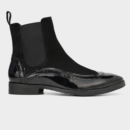 PATENT BOOTS WITH BROGUE DETAIL - BLACK