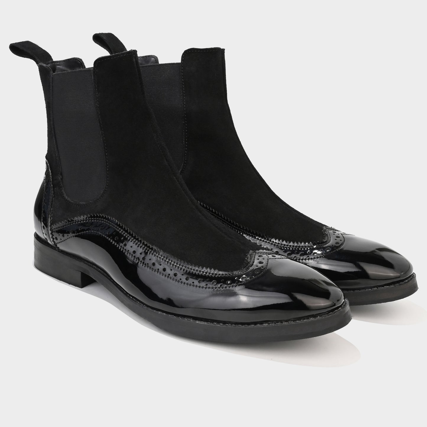 PATENT BOOTS WITH BROGUE DETAIL - BLACK