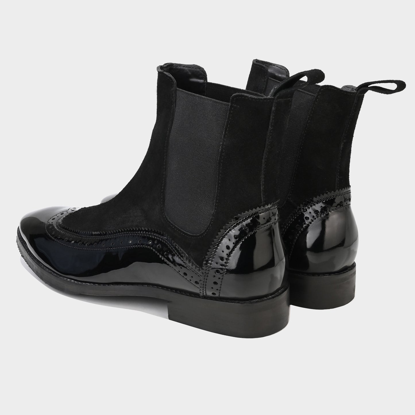 PATENT BOOTS WITH BROGUE DETAIL - BLACK