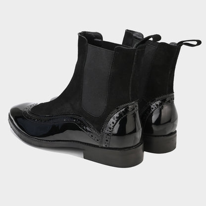 PATENT BOOTS WITH BROGUE DETAIL - BLACK