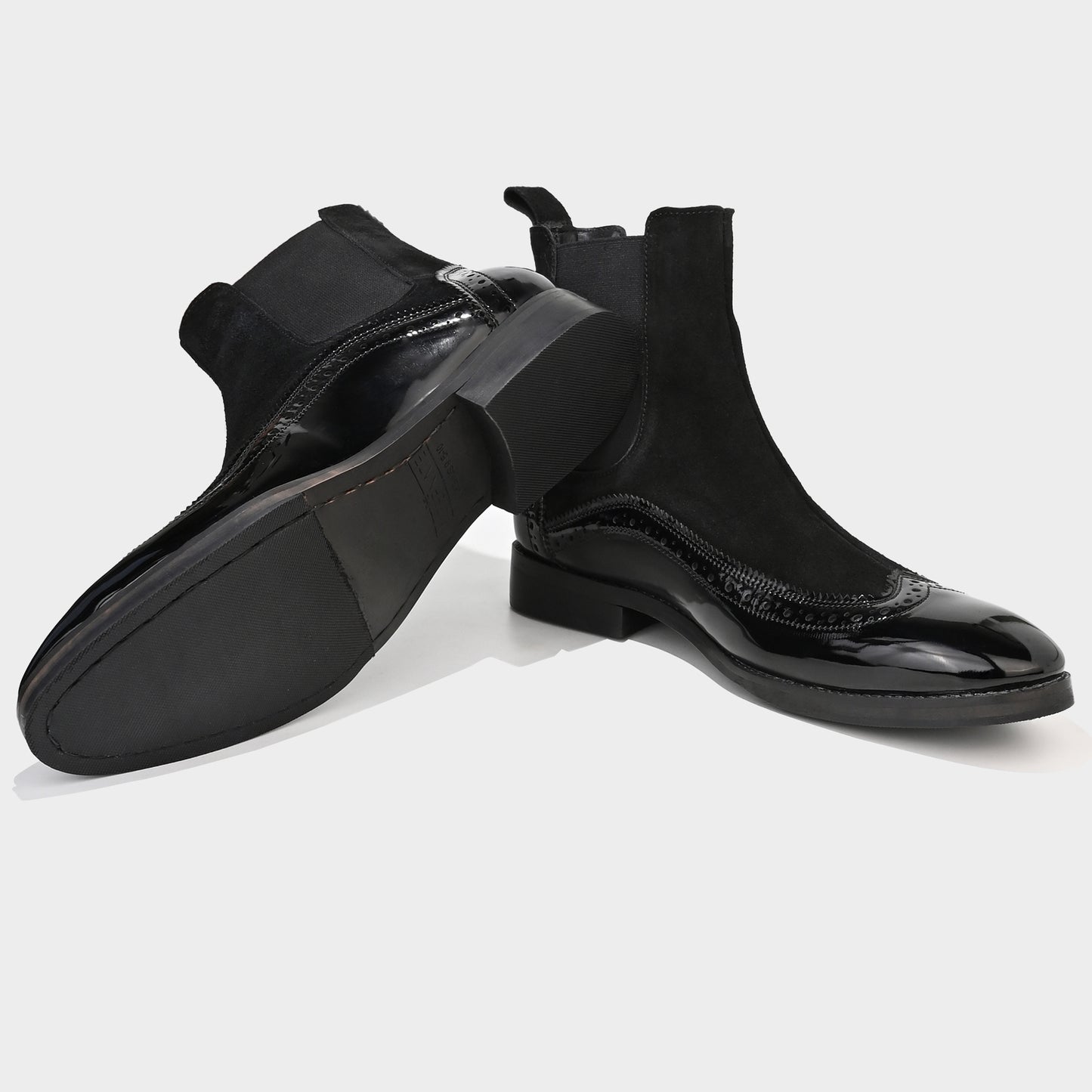 PATENT BOOTS WITH BROGUE DETAIL - BLACK