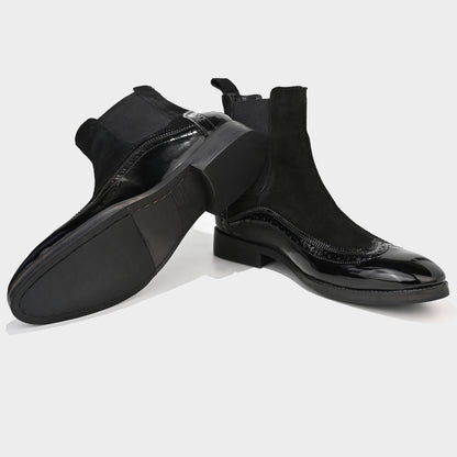 PATENT BOOTS WITH BROGUE DETAIL - BLACK