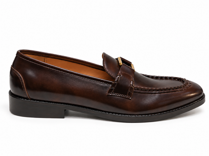 BROWN LOAFERS WITH METAL ACCCESSORY