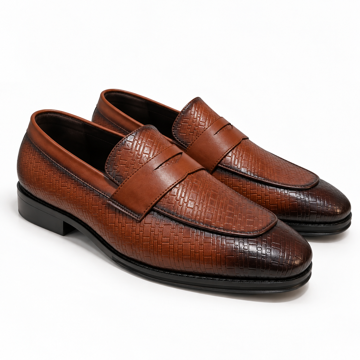 PLATED SLIP-ONS WITH PENNY STRAP-TAN