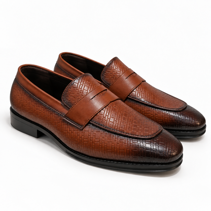 PLATED SLIP-ONS WITH PENNY STRAP-TAN