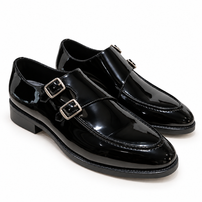 Black Patent Double Monk Strap Shoes