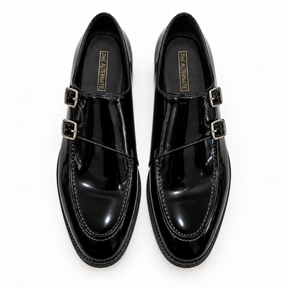 Black Patent Double Monk Strap Shoes