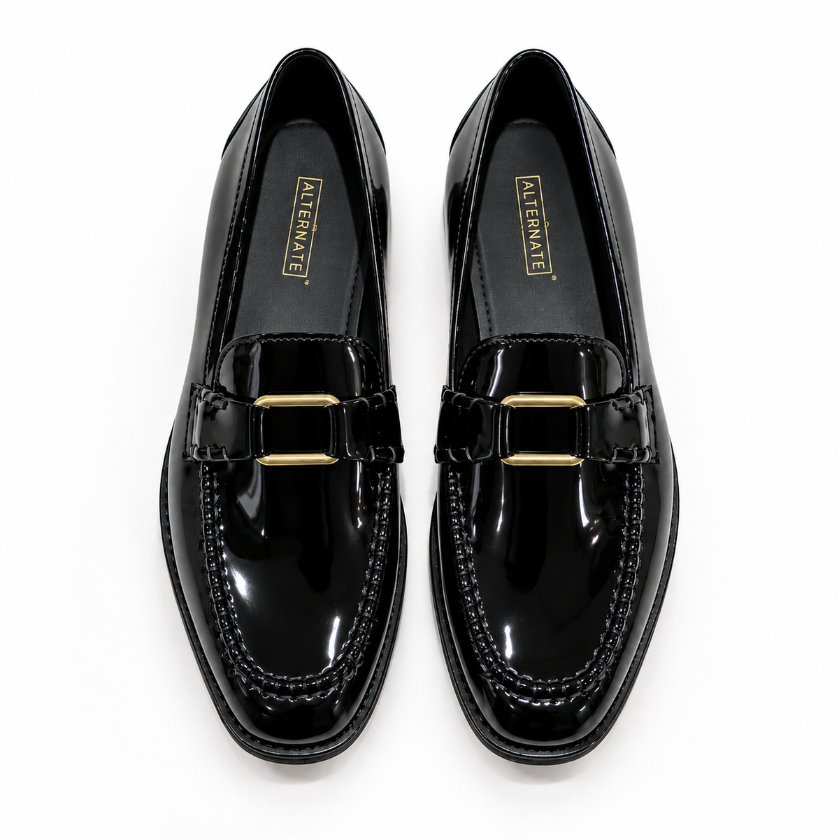 BLACK PATENT LOAFERS WITH METAL ACCCESSORY