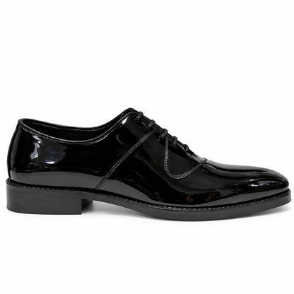 BLACK PATENT DERBY LACE-UPS