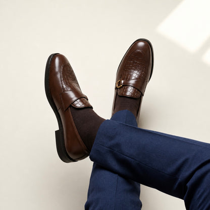 Croco hook Loafer - BROWN