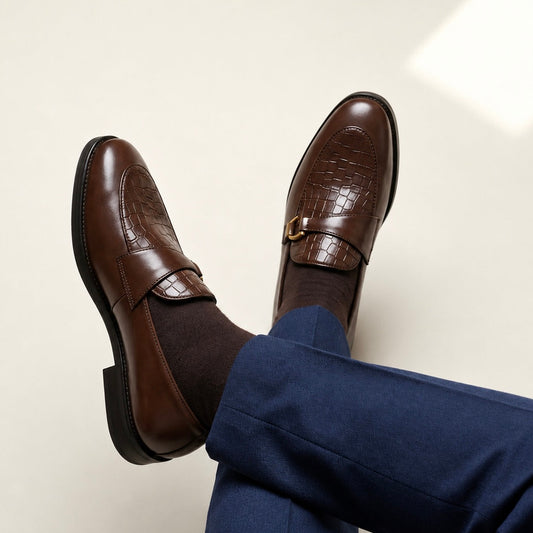 Croco hook Loafer - BROWN