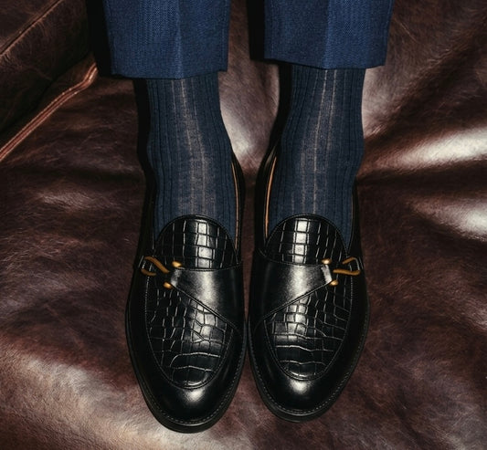 CROCO HOOK LOAFER-BLACK